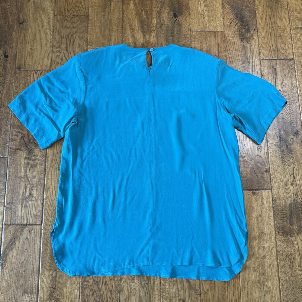 Vintage Fitting Image 100% Silk Blouse Size 14 Turquoise Shoulder Pads Office - Picture 5 of 5